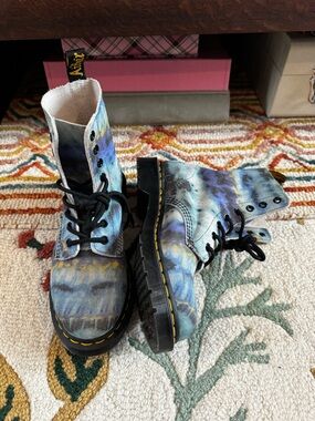 Dr. Martens Tie-Dye Combat Boots with Yellow Stitching